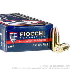 50 Rounds of 9mm Ammo by Fiocchi - 158gr FMJ