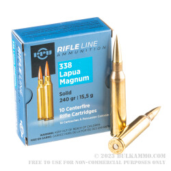 10 Rounds of .338 Lapua Ammo by Prvi Partizan - 240gr Solid Copper