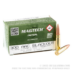 50 Rounds of .300 AAC Blackout Ammo by Magtech First Defense - 115gr OTM