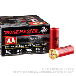 25 Rounds of 12ga Ammo by Winchester AA Low Recoil/Low Noise - 7/8 ounce #8 shot