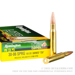 20 Rounds of 30-06 Springfield Ammo by Remington HTP Copper - 168gr TSX