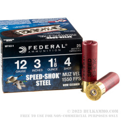 25 Rounds of 12ga Ammo by Federal Speed-Shok - 3" 1-1/8 ounce #4 shot