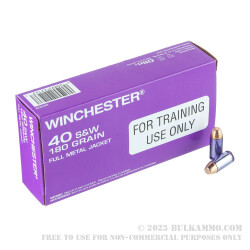 50 Rounds of .40 S&W Ammo by Winchester - 180gr FMJ DHS Purple Tinted Case