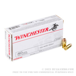 50 Rounds of .40 S&W Ammo by Winchester - 165gr FMJ