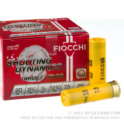 250 Rounds of 20ga Ammo by Fiocchi - 7/8 ounce #7 1/2 shot