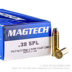 50 Rounds of .38 Spl Ammo by Magtech - 158gr SJSP