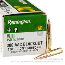 50 Rounds of .300 AAC Blackout Ammo by Remington UMC - 220gr OTFB