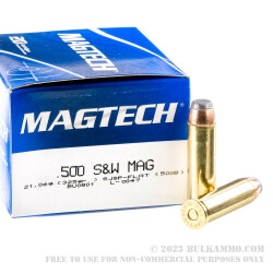 20 Rounds of .500 S&W Mag Ammo by Magtech - 325gr SJSP-Flat