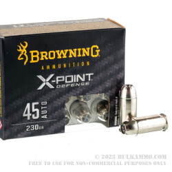 20 Rounds of .45 ACP Ammo by Browning X-Point Defense - 230gr JHP