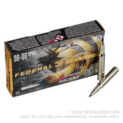 20 Rounds of 30-06 Springfield Ammo by Federal - 175gr Terminal Ascent