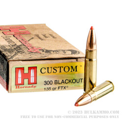 200 Rounds of .300 AAC Blackout Ammo by Hornady Custom - 135gr FTX