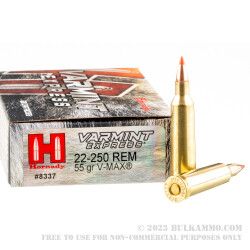 20 Rounds of .22-250 Rem Ammo by Hornady Varmint Express - 55gr V-MAX