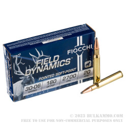 20 Rounds of 30-06 Springfield Ammo by Fiocchi Field Dynamics - 180gr PSP