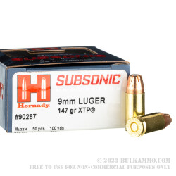 250 Rounds of 9mm Ammo by Hornady Subsonic - 147gr XTP JHP