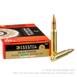 20 Rounds of 30-06 Springfield Ammo by Federal - 168gr HPBT MatchKing