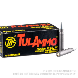 40 Rounds of .223 Ammo by Tula - 75gr HP