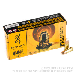 500 Rounds of 9mm Ammo by Browning - 115gr FMJ