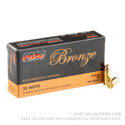50 Rounds of .32 ACP Ammo by PMC - 60gr JHP