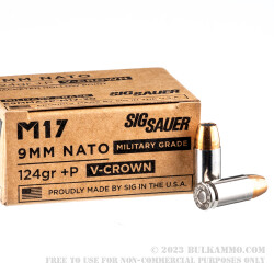 20 Rounds of 9mm +P Ammo by Sig Sauer Elite M17 - 124gr V-Crown JHP