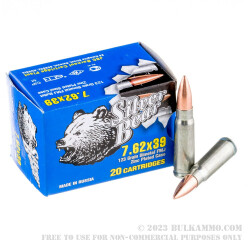 20 Rounds of 7.62x39mm Ammo by Silver Bear - 123gr FMJ
