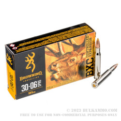 20 Rounds of 30-06 Springfield Ammo by Browning BXC - 185 Grain Brass Tip Boat tail