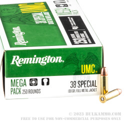 250 Rounds of .38 Spl Ammo by Remington - 130gr MC