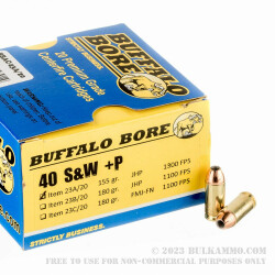 20 Rounds of .40 S&W + P Ammo by Buffalo Bore - 155gr JHP