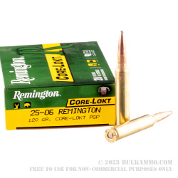 20 Rounds of 25-06 Remington Ammo by Remington - 120gr PSP