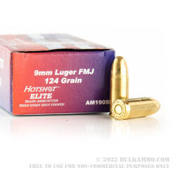 50 Rounds of 9mm Ammo by Hotshot Elite - 124gr FMJ
