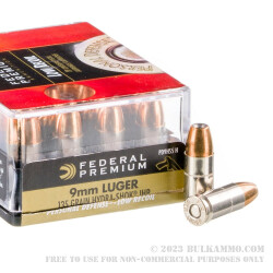 200 Rounds of 9mm Ammo by Federal Hydra-Shok Low Recoil - 135gr JHP