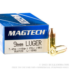 50 Rounds of 9mm Ammo by Magtech - 115gr FMJ