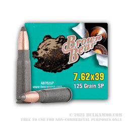 500 Rounds of 7.62x39mm Ammo by Brown Bear - 125gr SP