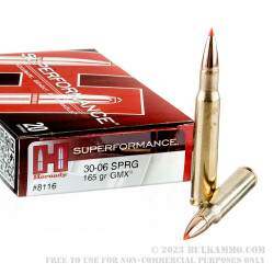 20 Rounds of 30-06 Springfield Ammo by Hornady Superformance - 165gr GMX