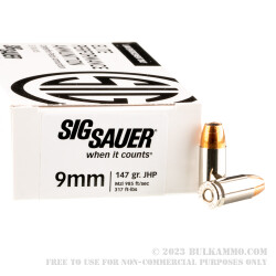 50 Rounds of 9mm Ammo by Sig Sauer Elite Performance - 147gr V-Crown JHP