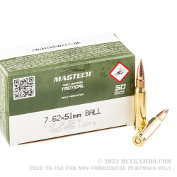 50 Rounds of 7.62x51 Ammo by Magtech - 147gr FMJ M80