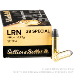 1000 Rounds of .38 Spl Ammo by Sellier & Bellot - 158gr LRN