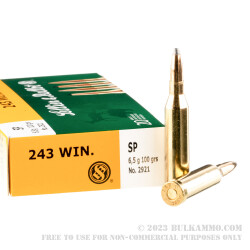 20 Rounds of .243 Win Ammo by Sellier & Bellot - 100gr SP