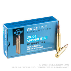 20 Rounds of 30-06 Springfield Ammo by Prvi Partizan - 180gr SP