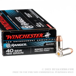50 Rounds of .40 S&W Ammo by Winchester Ranger Bonded - 165gr JHP - LE Trade-In