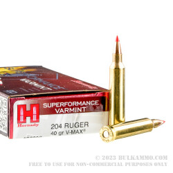 20 Rounds of .204 Ruger Ammo by Hornady Superformance - 40gr V-MAX
