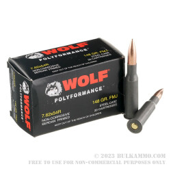 500 Rounds of 7.62x54r Ammo by Wolf Polyformance - 148gr FMJ