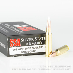 20 Rounds of .308 Win Ammo by Silver State Armory - 150gr JHP