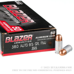 1000 Rounds of .380 ACP Ammo by Blazer - 95gr FMJ