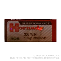 20 Rounds of .308 Win Ammo by Hornady - 150gr Interbond