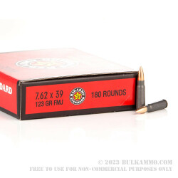 180 Rounds of 7.62x39mm Ammo by Red Army Standard - 123gr FMJ