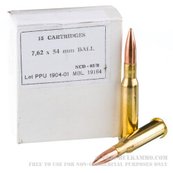 15 Rounds of 7.62x54r Ammo by Prvi Partizan - 182gr FMJ