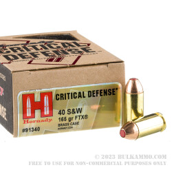 20 Rounds of .40 S&W Ammo by Hornady Critical Defense - 165gr JHP FTX