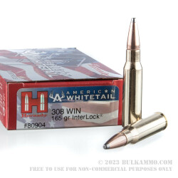 200 Rounds of .308 Win Ammo by Hornady American Whitetail - 165gr InterLock SP