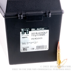 200 Rounds of .300 AAC Blackout Ammo by Hornady BLACK - 110gr V-MAX in Field Box