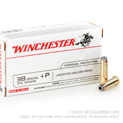 500 Rounds of .38 Spl Ammo by Winchester USA - 125gr JHP +P